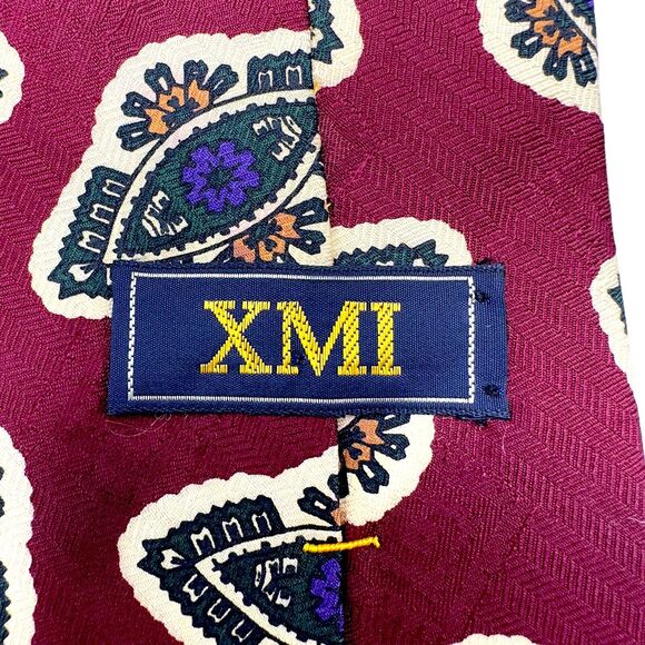 Vintage XMI Mens Designer Silk Dress Tie England Red Geometric Pattern 58 3.75 - Picture 6 of 10